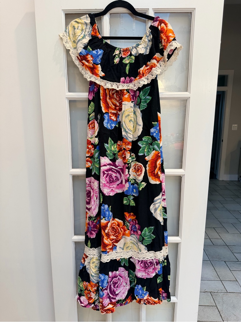 JODIFL Off Shoulders Floral Maxi Dress Roses Lace Cottagecore Feminine Size S